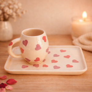 Set Taza Tanit Mediana y Bandeja Cuadrada Corazón - Serie Corazón