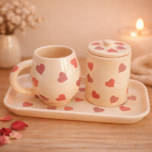 Set Taza Tanit, Bandeja Recta y Caja Corazón - Serie Corazón